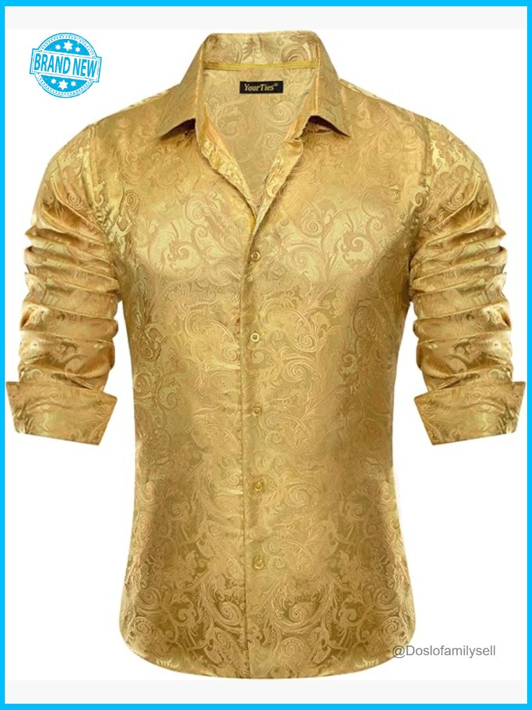 Silk Paisley Dress Shirt Slim Fit Long Sleeve Button Down Western Floral